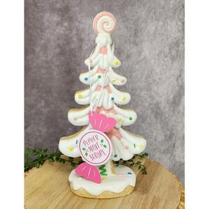 Pink Iced Gingerbread‎ Christmas Tree 10" Peppermint Square Sprinkles Figure NEW